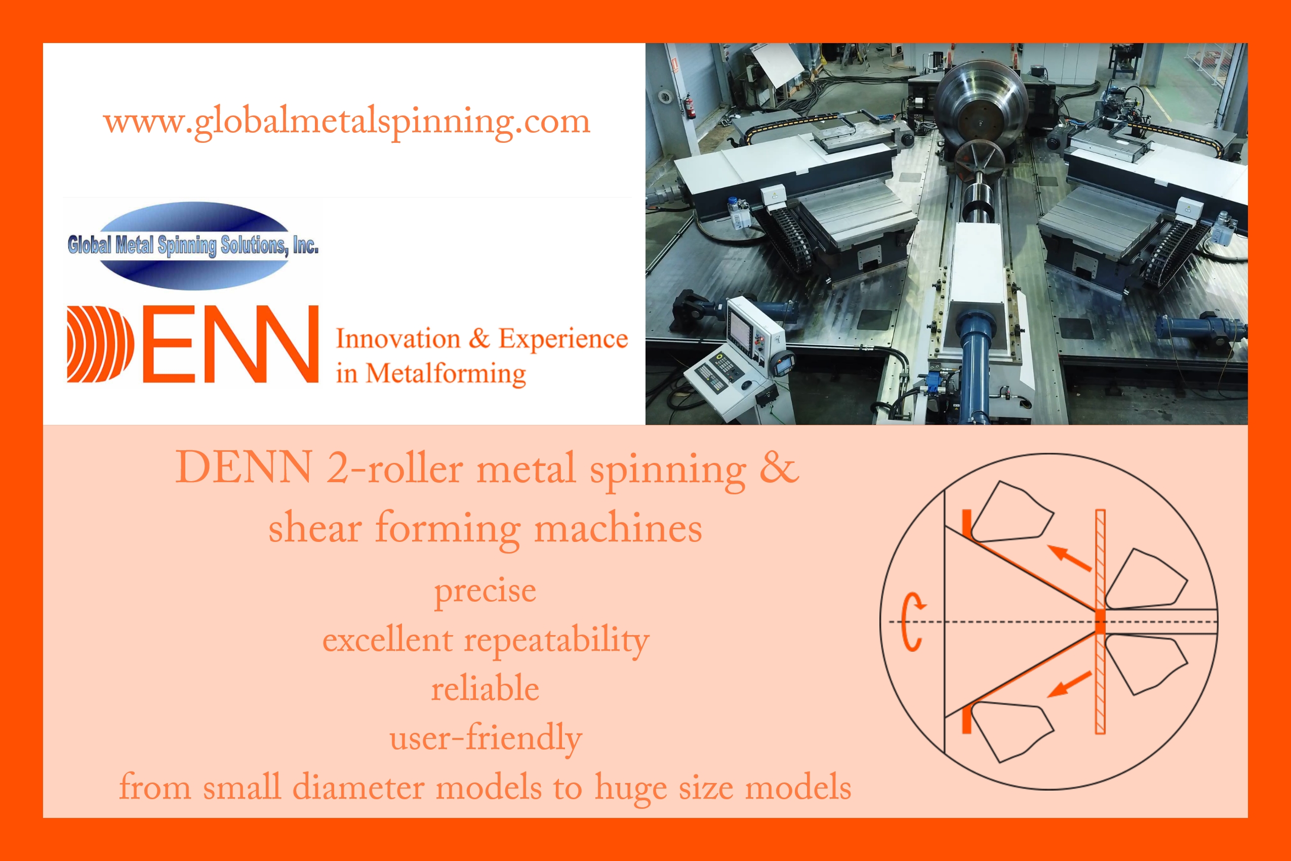 DENN 2-roller metal spinning and shear forming machine